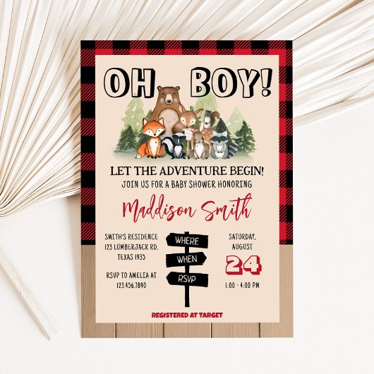 ウッドランド・ルンバーベビーシャワー 招待状