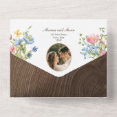 ウッドランド ワイルドフラワー ラスティック ボーホー ウェディング オールインワン招待状 (裏面)