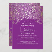 ウッドランド – ワンダーランドパープル金ゴールドブライダルシャワー 招待状 (正面/裏面)