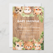 ウッドランド ワールド すべての方がご招待 赤ちゃん男の子のシャワー 招待状 (正面)