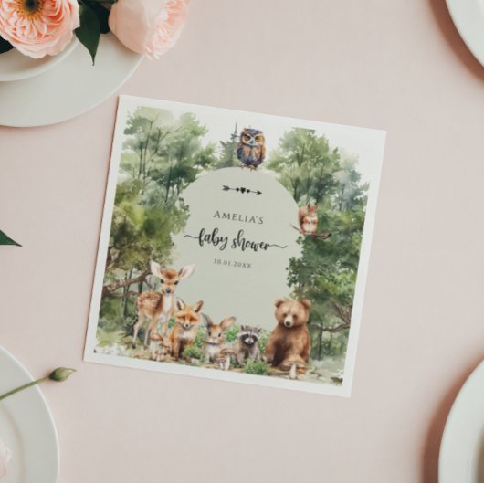 ウッドランド、冒険から赤ちゃんシャワーを浴びる スタンダードカクテルナプキン