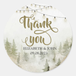 ウッドランド、森、松の木、ストリングライトありがとう ラウンドシール