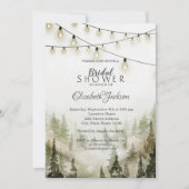 ウッドランド、森、松、ストリングライト 招待状 (正面)