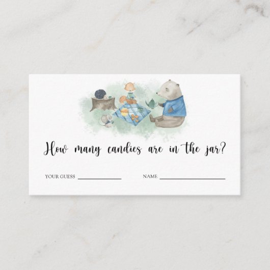 ウッドランド – 赤ちゃんシャワーはキャンディの数を推測 エンクロージャーカード (正面)