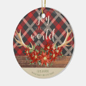 ウッドランド〔雄ジカの〕枝角ポインセティアス&レッドプレイド セラミックオーナメント (左)