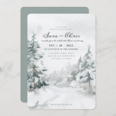 ウッドランド | 雪の多い冬の森の水彩 招待状 (正面/裏面)
