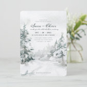 ウッドランド | 雪の多い冬の森の水彩 招待状 (スタンド正面)