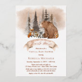 ウッドランドBearly Waitバーチャル少年の赤ちゃんシャワー 箔招待状 (正面)