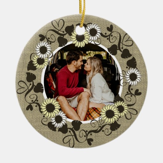ウッドランドBOHOひまわり写真 セラミックオーナメント (正面)