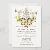 ウッドランドBOHOティーピーヘッジホグズガールベビーシャワー  招待状 (正面)