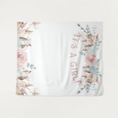 ウッドランドBOHOバーチャルガールベビーシャワー背景 タペストリー (正面(横))