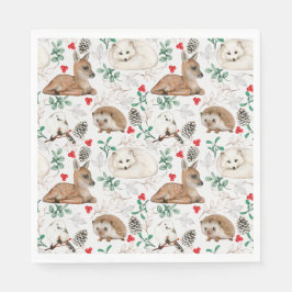 ウッドランドChistmas動物、冬の雪テーマ スタンダードランチョンナプキン