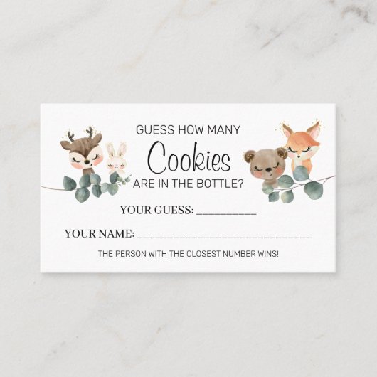 ウッドランドCookieベビーシャワーカードゲームの数 プレイスカード (正面)