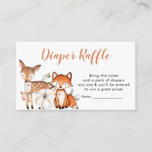 ウッドランドOhボーイカボチャ赤ちゃんシャワーおむつラッフル エンクロージャーカード (正面)