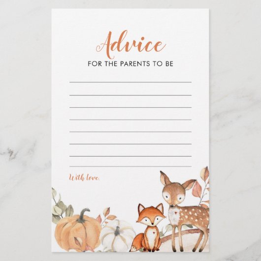 ウッドランドOhボーイカボチャ赤ちゃんシャワーアドバイスカード (正面)