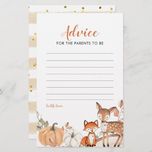 ウッドランドOhボーイカボチャ赤ちゃんシャワーアドバイスカード (正面/裏面)