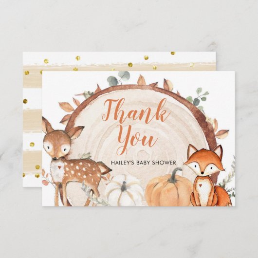 ウッドランドOhボーイカボチャ赤ちゃんシャワーサンキューカード サンキューカード (正面/裏面)