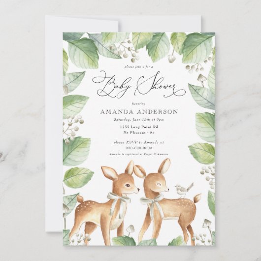 ウッドラン親愛ド・ガール・グリーニュートラル・ベビー・シャワー 招待状 (正面)