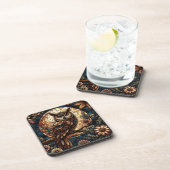 ウッドラ威厳のあるンドブラウンフクロウのステンドグラス コースター (右側)