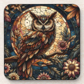 ウッドラ威厳のあるンドブラウンフクロウのステンドグラス コースター (正面)