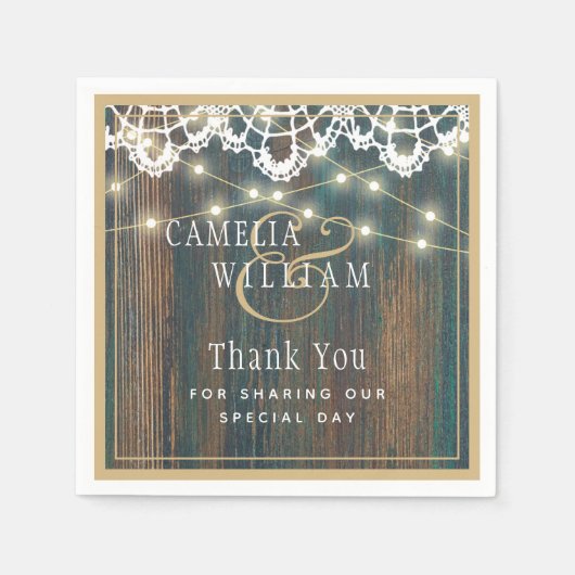 ウッドラ素朴イズレース結婚ありがとう スタンダードカクテルナプキン (正面)