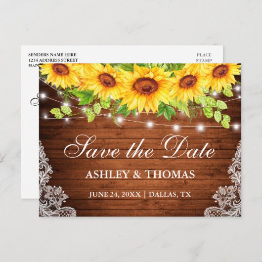 ウッドラ素朴イツレースひまわり日付保存 案内ポストカード (正面/裏面)