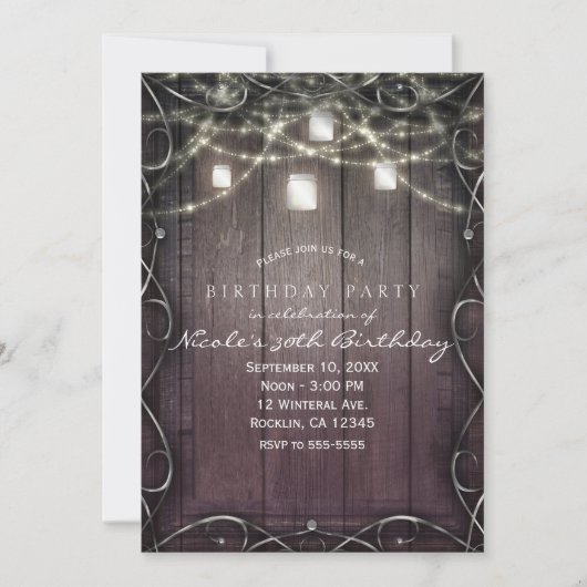 ウッドラ素朴イツ&メイソンジャースフローリッシュ誕生日 招待状 (正面)