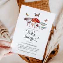 ウッドラ素朴ンドきのこの赤ちゃんシャワー招待状