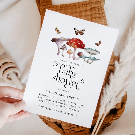 ウッドラ素朴ンドきのこの赤ちゃんシャワー招待状 招待状