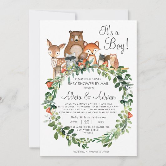 ウッドラ素朴ンドの動物の赤ん坊シャワーbyメイルボーイ 招待状 (正面)