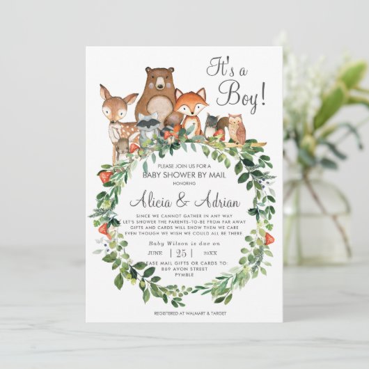 ウッドラ素朴ンドの動物の赤ん坊シャワーbyメイルボーイ 招待状 (スタンド正面)