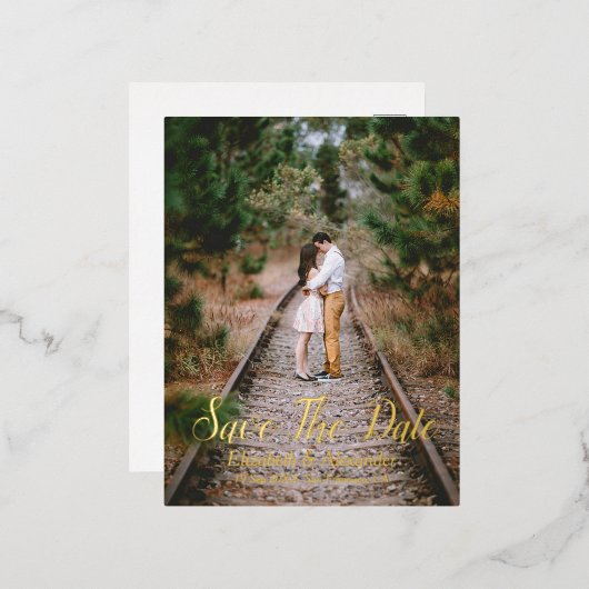 ウッドラ素朴ンドの日付を保存 箔招待状ポストカード (正面/裏面)