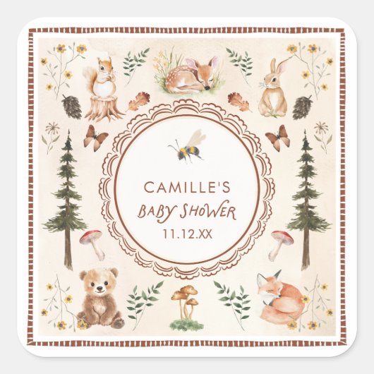 ウッドラ素朴ンドの赤ちゃんシャワー スクエアシール (正面)