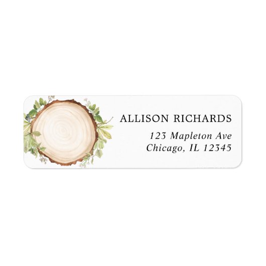ウッドラ素朴ンドの野外の森の木の結婚スライス ラベル (正面)