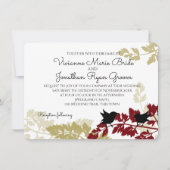 ウッドラ素朴ンドの鳥ブルゴーニュと金ゴールドズ結婚 招待状 (正面)