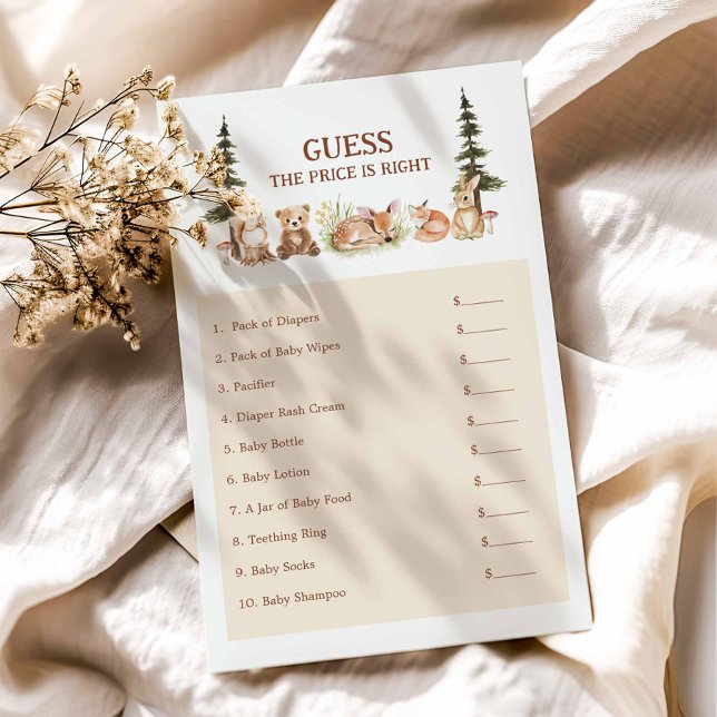 ウッドラ素朴ンドは価格を推測ベイビーシャワー (Woodland Guess The Price Baby Shower Game)