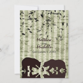 ウッドラ素朴ンドは魚釣り、樺の木の木結婚々 招待状