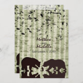 ウッドラ素朴ンドは魚釣り、樺の木の木結婚々 招待状 (正面/裏面)