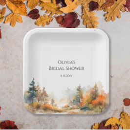 ウッドラ素朴ンドオータムフォレストブライダルシャワー ペーパープレート