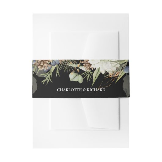 ウッドラ素朴ンドグリーン&ピネコーンオンブラック 招待状ベリーバンド (正面例)