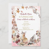 ウッドラ素朴ンドシカフローラファースト誕生日 招待状 (正面)