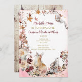 ウッドラ素朴ンドシカフローラファースト誕生日 招待状 (正面/裏面)