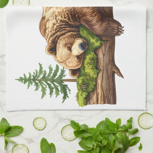 ウッドラ素朴ンドスリーピングベアウォーター色 キッチンタオル (折り畳み)