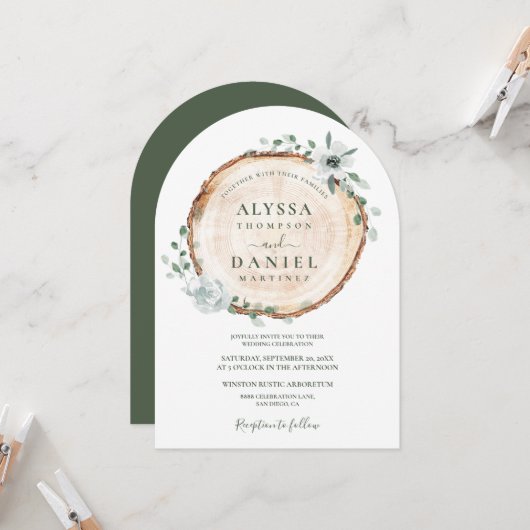 ウッドラ素朴ンドセージ水カラーフローラ結婚ズ 招待状 (正面/裏面インサイチュ)