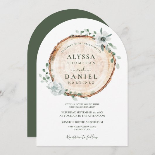 ウッドラ素朴ンドセージ水カラーフローラ結婚ズ 招待状 (正面/裏面)