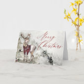 ウッドラ素朴ンドディアウォーターカラークリスマスシーン カード (黄色い花)