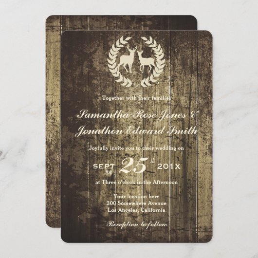 ウッドラ素朴ンドバックアンドディアー結婚式招待状 招待状 (正面/裏面)