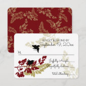 ウッドラ素朴ンドバーズバーガンディ金ゴールドRSVP 出欠カード (正面/裏面)