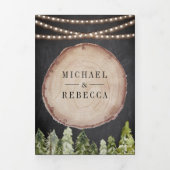 ウッドラ素朴ンドパインフォレストウッドスライス結婚ズ 三つ折り招待状 (カバー)