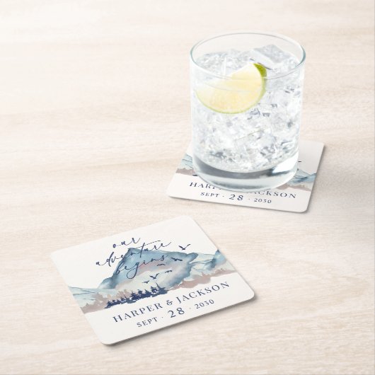 ウッドラ素朴ンドパインフォレスト我々の冒険が始まる スクエアペーパーコースター (インサイチュ)